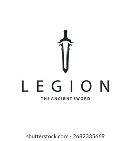 Sword logo design with simple black silhouette knight weapon concept templet illustration symbol icon