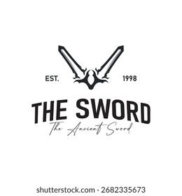 Sword logo design with simple black silhouette knight weapon concept templet illustration symbol icon