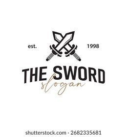Diseño de logotipo de espada con silueta negra simple concepto de arma de caballero ilustración de plantilla icono de símbolo