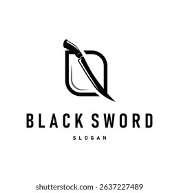 sword logo design, a tool of war and cutting with a simple black silhouette, illustration of a sword symbol template for a product or business brand