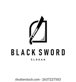 sword logo design, a tool of war and cutting with a simple black silhouette, illustration of a sword symbol template for a product or business brand