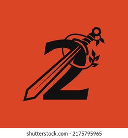 Sword logo design vector template illustration with number 2