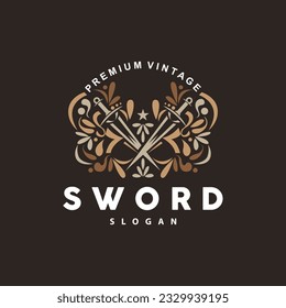 Sword Logo, Fighter War Weapon Vector, Premium Retro Vintage Typography Design