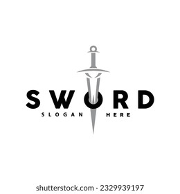 Logo de espadas, vector de armas de guerra de combate, diseño de tipografía retro de primera calidad