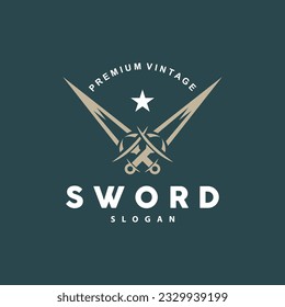 Sword Logo, Fighter War Weapon Vector, Premium Retro Vintage Typography Design