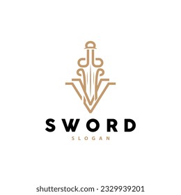 Sword Logo, Fighter War Weapon Vector, Premium Retro Vintage Typography Design