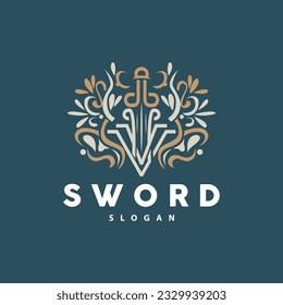 Sword Logo, Fighter War Weapon Vector, Premium Retro Vintage Typography Design