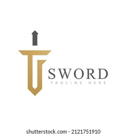 Icono de logotipo de espadas con vectores de logotipo inicial con letra TF 