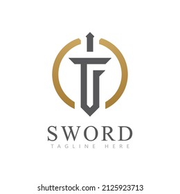 Sword Logo icon with TF letter initial logotype vector 