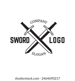 Diseño aislado de la Ilustración vectorial del icono del logotipo de la espada sobre fondo blanco