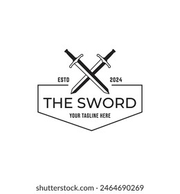 Diseño aislado de la Ilustración vectorial del icono del logotipo de la espada sobre fondo blanco