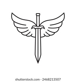 Diseño aislado de la Ilustración vectorial del icono del logotipo de la espada sobre fondo blanco