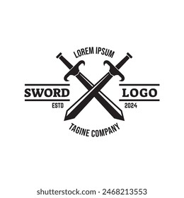 Diseño aislado de la Ilustración vectorial del icono del logotipo de la espada sobre fondo blanco