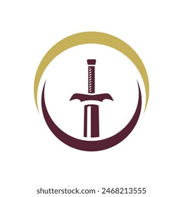 Diseño aislado de la Ilustración vectorial del icono del logotipo de la espada sobre fondo blanco
