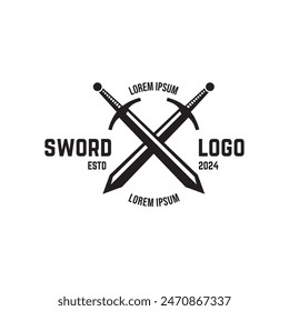 Diseño aislado de la Ilustración vectorial del icono del logotipo de la espada sobre fondo blanco