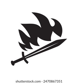 Diseño aislado de la Ilustración vectorial del icono del logotipo de la espada sobre fondo blanco