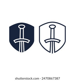 Diseño aislado de la Ilustración vectorial del icono del logotipo de la espada sobre fondo blanco