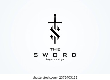 Sword logo. initial letter S with sword combination. flat design logo template. vector illustration