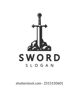 Sword logo Sword in rock logo illustration