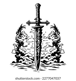 sword logo silhouette collection set hand drawn illustration