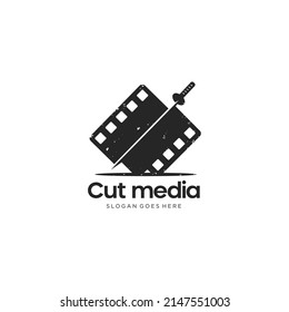 
sword logo splitting media .abstract combination of film media split into two