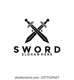Plantilla vectorial de logotipo de espada. Diseño de iconos de logotipo en color negro y espada