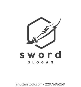 Sword Logo, War Weapon Line Simple Design, Vector, Symbol Template Icon