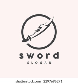 Logotipo de espada, Diseño sencillo de línea de arma de guerra, vector, icono de plantilla de símbolo