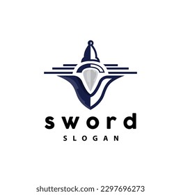 Logotipo de espada, Diseño sencillo de línea de arma de guerra, vector, icono de plantilla de símbolo