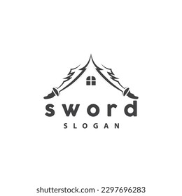 Sword Logo, War Weapon Line Simple Design, Vector, Symbol Template Icon