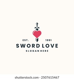 Sword love logo vector hipster vintage icon illustration