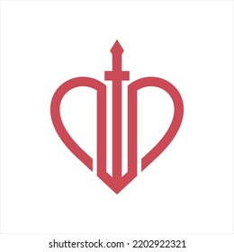 Sword Love with simple line art style logo design inspiration.