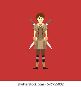 sword man and weapons character design vector