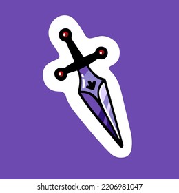 Sword, Medieval Knights Weapon. Halloween Metal Dagger With Sharp Blade And Handle. Helloween Accessory, Magic Saber For October Holiday. Isolated Flat Vector Illustration