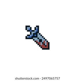 Schwert. Mittelalterliche Waffen. Symbol für Pixelart, einzelne Vektorgrafik. Design für Aufkleber, mobile App und Logo. 8-Bit-Sprite für Spielobjekte.