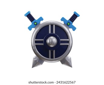 Sword with metal shield icon 3d rendering vector illustration