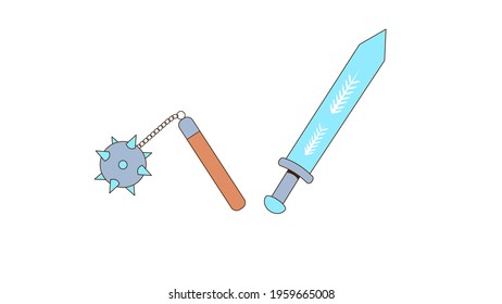 The sword and the morgenstern. Isolated vector image in eps format.