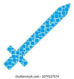 Sword mosaic icon of rectangles and spheric dots in various sizes. Vector items are composed into sword mosaic design concept.