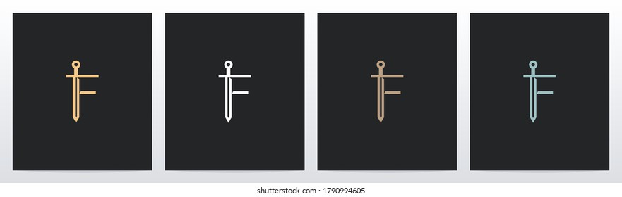 Sword On Letter Logo Design F