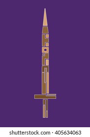 Sword painted in cubic style. Can be used to design sites, games
