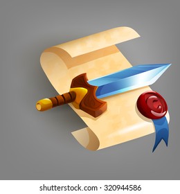 Sword and paper icon vector. Vector illustration.