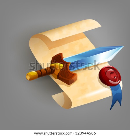 Sword and paper icon vector. Vector illustration.