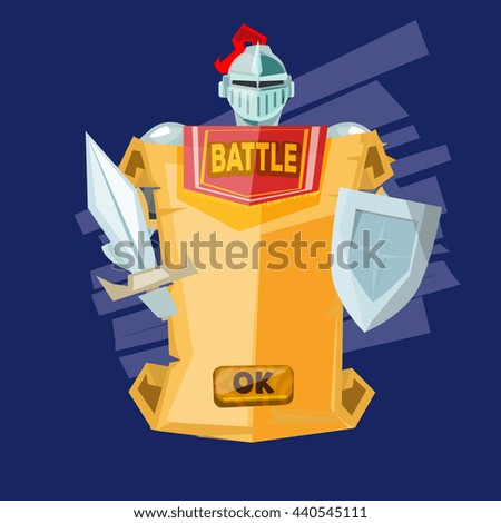 Sword and paper with ok or start button. knight and fairy tales concept - vector illustration