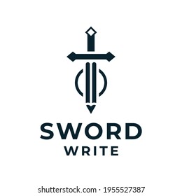 Sword pencil logo vector for business   branding  Logo can be used for icon  brand  identity  knight  warrior  education  security  army    business company