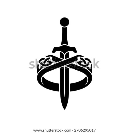 Sword Piercing Royal Crown Celtic Knot Silhouette Vector Illustration