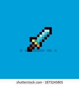 Sword pixel art sprite for mobile or pc game. Isolated 8-bit weapon asset. 
