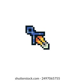 Sword, pixel art style icon, medievalist weapons, isolated vector illustration. Design for sticker, mobile app and logo. Game assets 8-bit sprite.