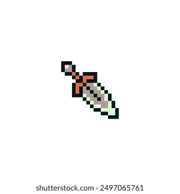 Schwert, Symbol für Pixelkunst, Waffen des Mittelalters, einzelne Vektorgrafik. Design für Aufkleber, mobile App und Logo. 8-Bit-Sprite für Spielobjekte.