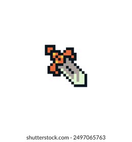 Sword, pixel art style icon, medievalist weapons, isolated vector illustration. Design for sticker, mobile app and logo. Game assets 8-bit sprite.