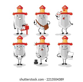 das Schwert-Postman-Set-Zeichen. Cartoon-Maskottvektor